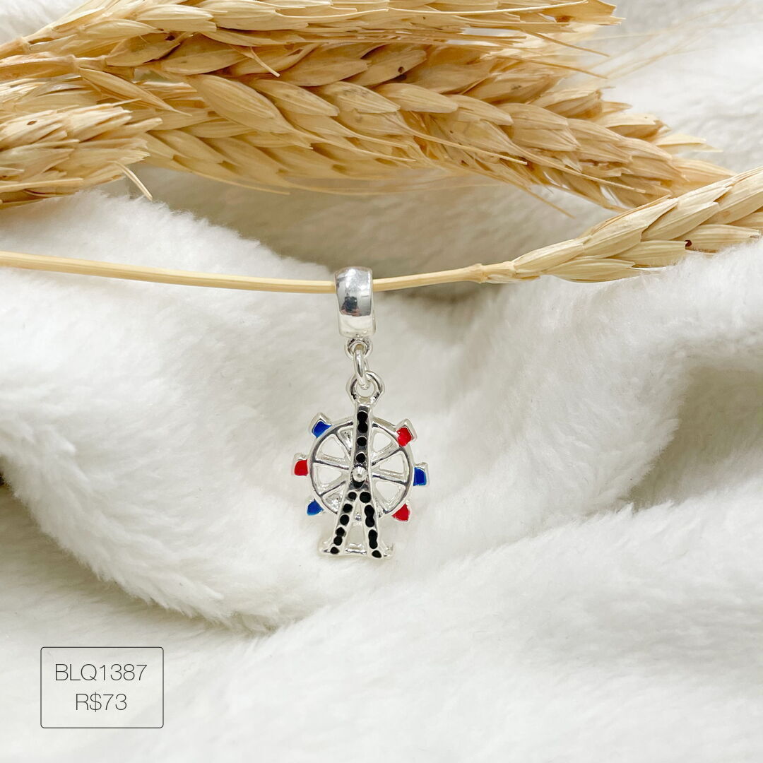 Berloque London Eye Pendurado Esmaltado Prateado